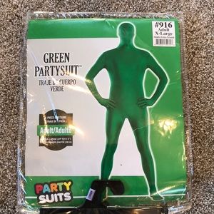 Men’s X-Large Green Morphsuit Party Suit Halloween Costume with yellow headband